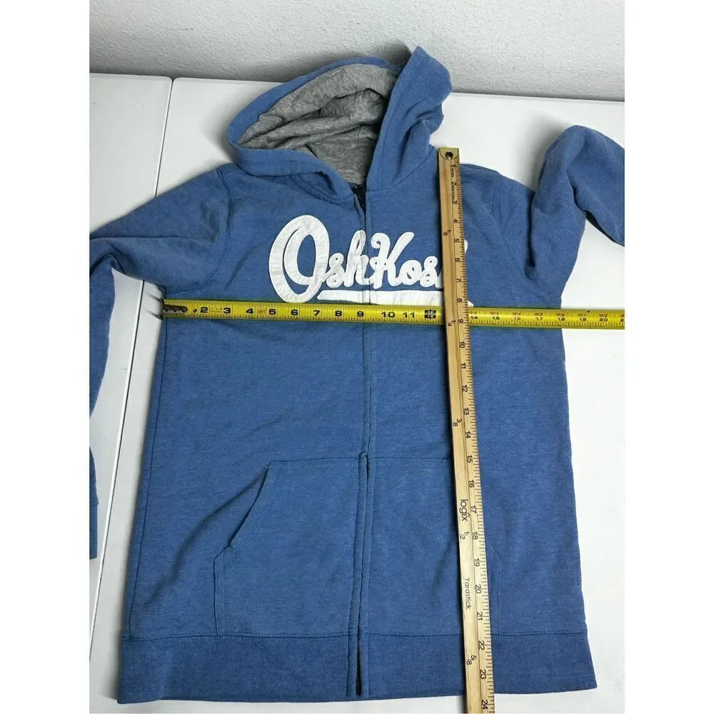 Oshkosh B’gosh Sherpa Lined Hooded Full Zip Cotton Blend Blue Logo Jacket Sz 14